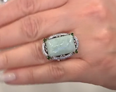 Jade of Yesteryear Sterling Silver Emerald-Cut Green Jade & Multi-Gemstone Ring, Size 6